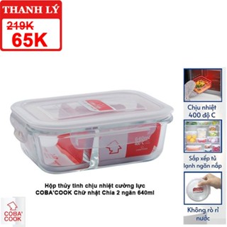 [THANH LÝ] Hộp thủy tinh chịu nhiệt cường lực COBA'COOK Chữ nhật Chia 2 ngăn 640ml