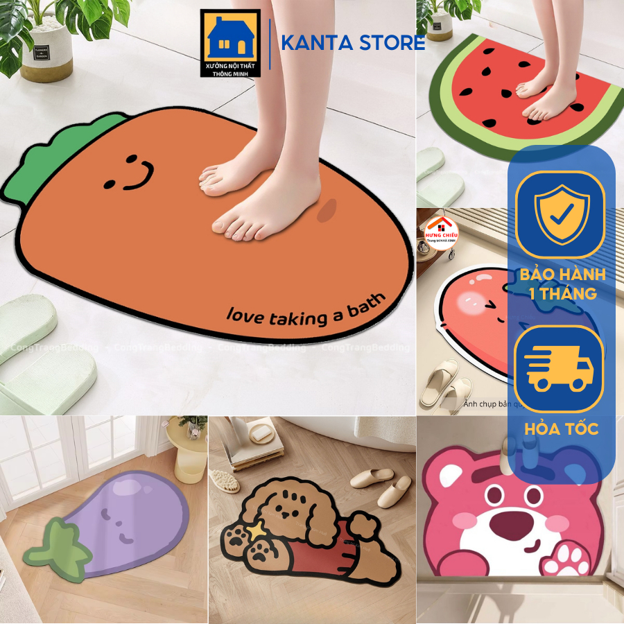 Thảm lau chân bali 100 mẫu thiết kế độc quyền 2024 thảm chùi chân hình thú 40x60cm Kanta store