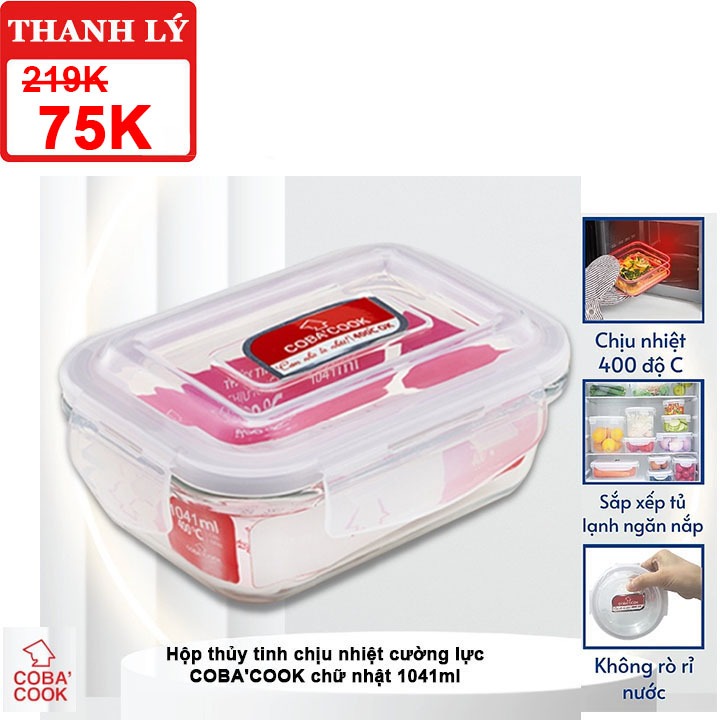 [THANH LÝ] Hộp thủy tinh chịu nhiệt cường lực COBA'COOK chữ nhật 1041ml