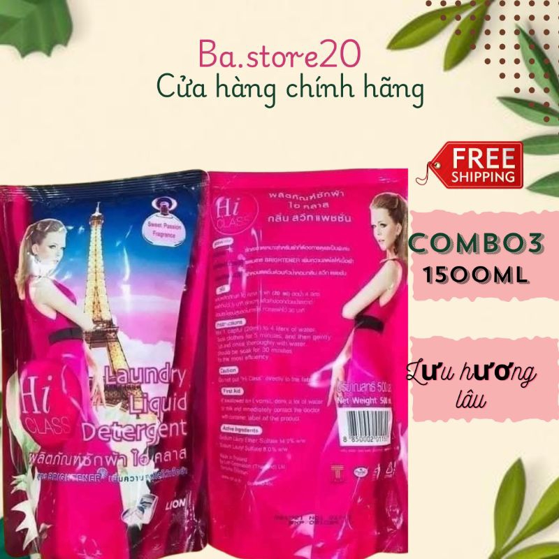 Combo 3 Túi Nước Giặt Hiclass Thái Lan 500ml