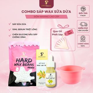 [CHE TÊN SP]Combo Sáp Wax Lông Nóng Sữa Dừa 300gr + Chén Silicon + Mỡ Trăn Ngọc Lan Tây 10ml ĐỐM WAXING Tặng Que Gỗ