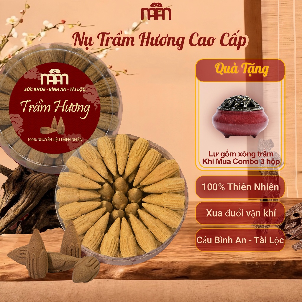 Trầm Hương Cao Cấp Khói Ngược Hương Thơm Dễ Chịu, Không Bị Khét - Nụ Trầm Hương Xông Nhà, Hộp 45 Nụ