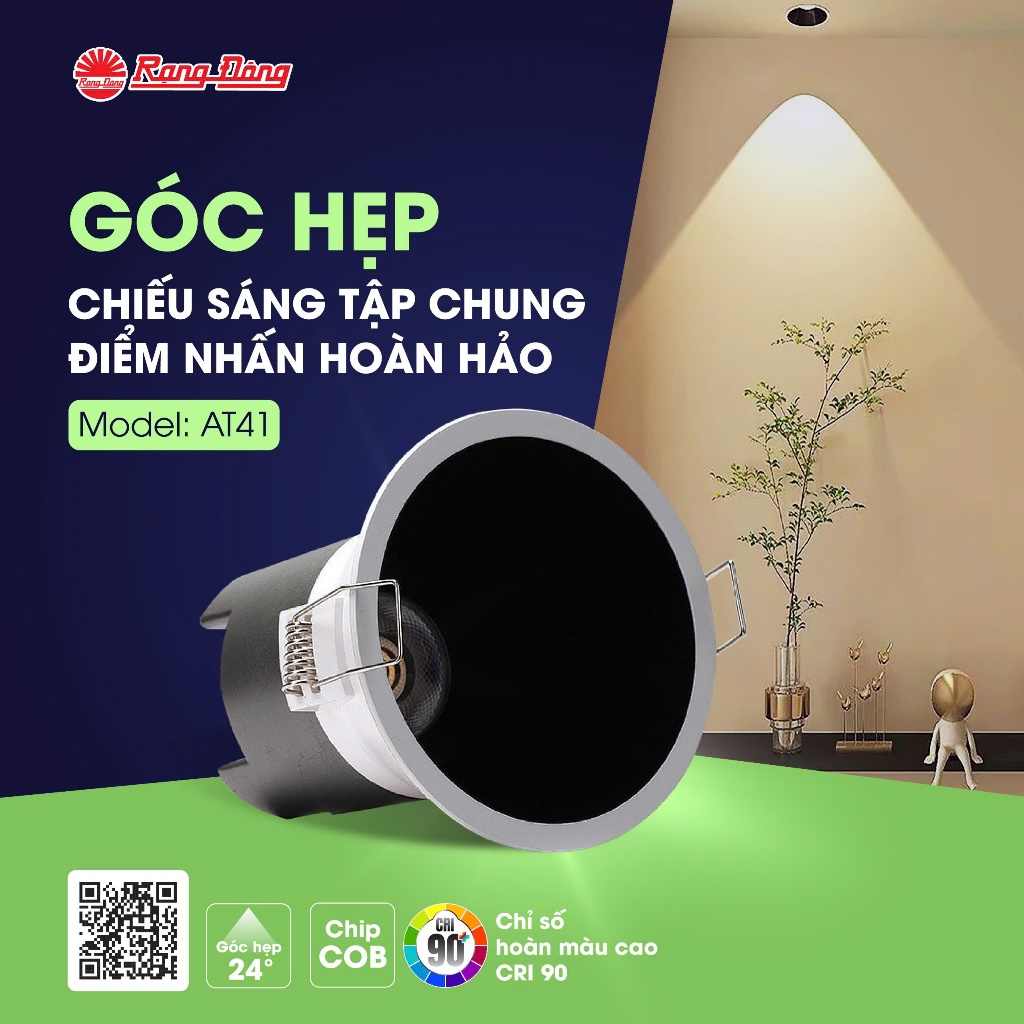 Đèn âm trần Xoay góc Rạng Đông, CRI=90; sử dụng chip LED COB, góc chiếu hẹp 24 độ Model: AT41 86/12W