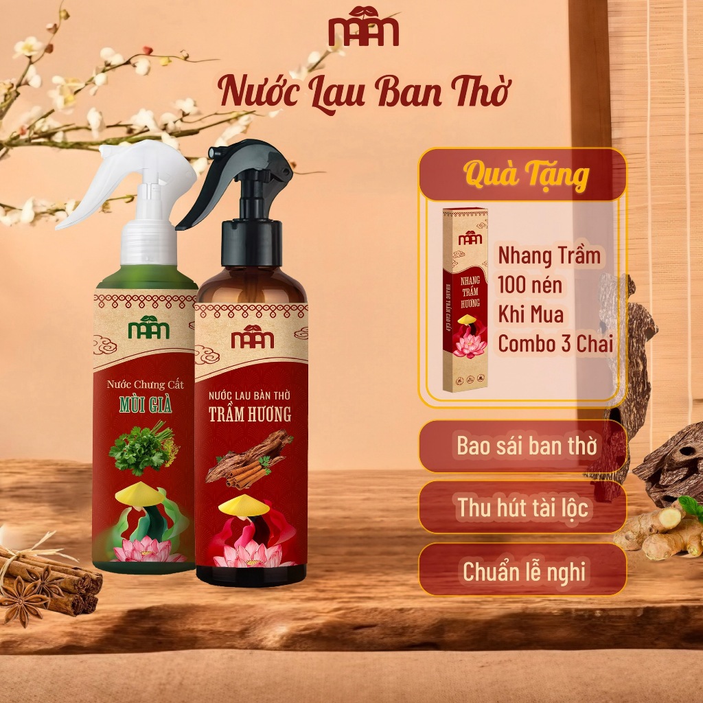 Nước Lau Bàn Thờ Trầm Hương Mầm Natural - Nước Bao Sái Bàn Thờ Làm Sạch Thu Hút Tài Lộc 250ml