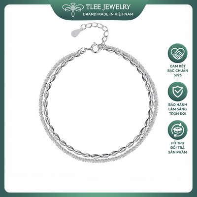 Lắc tay bạc nữ TLEE dây kép xù bắt sáng mix dây hạt thóc cá tính sang trọng TLEE JEWELRY LT0372