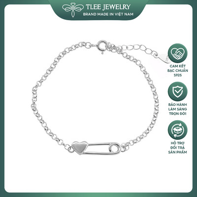Lắc tay bạc nữ TLEE Safety Pin ghim băng trái tim thiết kế cá tính TLEE JEWELRY LT0373