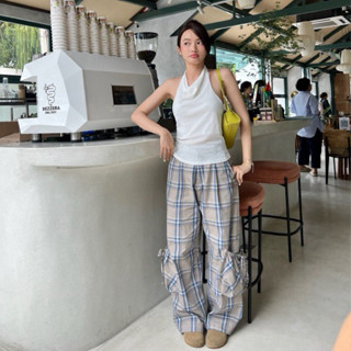 MOODSWINGS - Quần suông ống rộng có túi to YUKI CRISS CROSS STRIPE CARGO PANTS