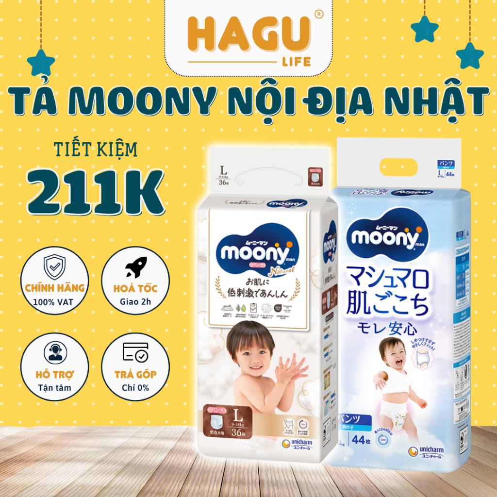 [SP KOL] Bỉm Moony Natural Nội Địa Chính Hãng - Dán/Quần Đủ Size NB63/S58/M48/L36/XL3200