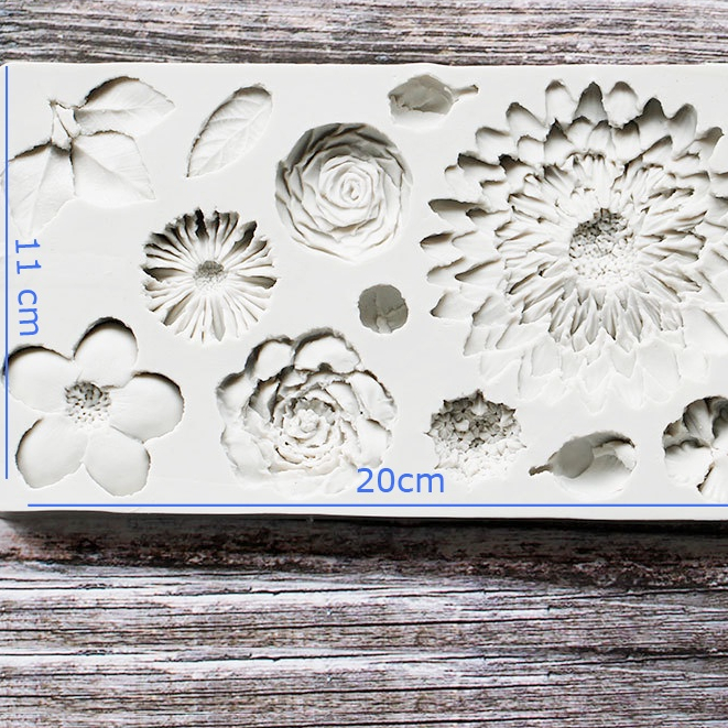 Khuôn silicon vỉ 12 hoa và lá cúc 4d làm thạch/ hoa xôi đậu/ hoa bột