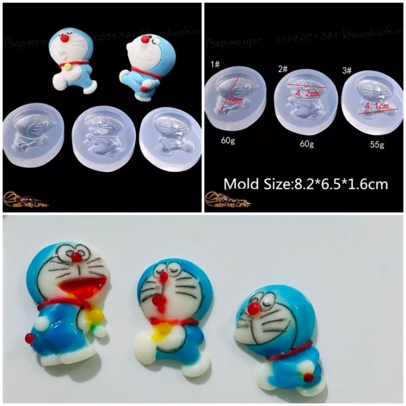 Set 3 khuôn silicon doremon làm bánh nặn đất sét
