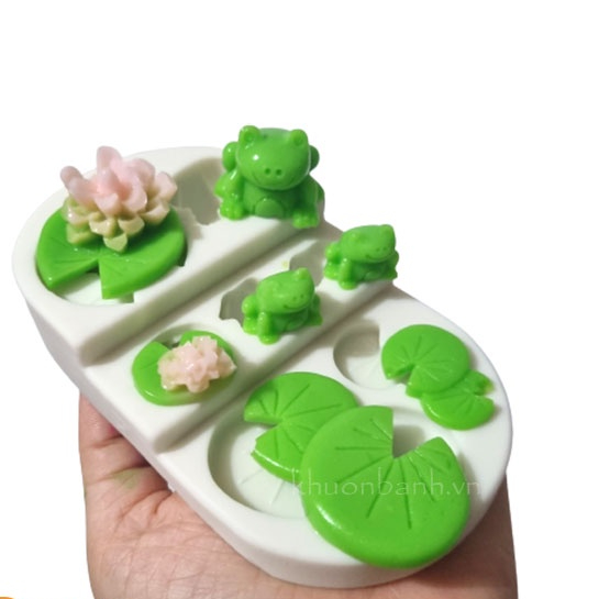 Khuôn silicon vỉ con ếch lá sen hoa sen làm bánh kẹo dẻo