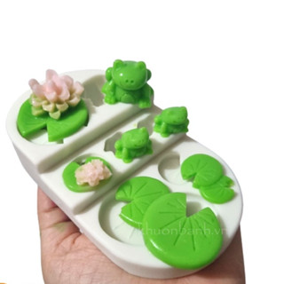Khuôn silicon vỉ con ếch lá sen hoa sen làm bánh kẹo dẻo