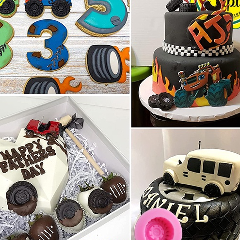 Sét 4 khuôn silicon làm bánh xe địa hình trang trí bánh rau câu sinh nhật/bánh kem socola cho bé trai bé gái cá tính