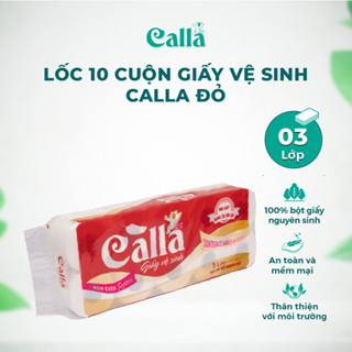 Giấy vệ sinh Calla 3 lớp x 10 cuộn Đỏ có lõi, không tắc bồn cầu, mềm mịn, không bụi không hoá chất tẩy trắng