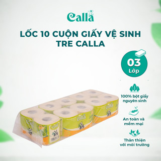 Giấy vệ sinh Tre Calla 3 lớp 2 cuộn, 10 cuộn/ bịch  không tắc bồn cầu, mềm mịn, không bụi không hoá chất tẩy trắng