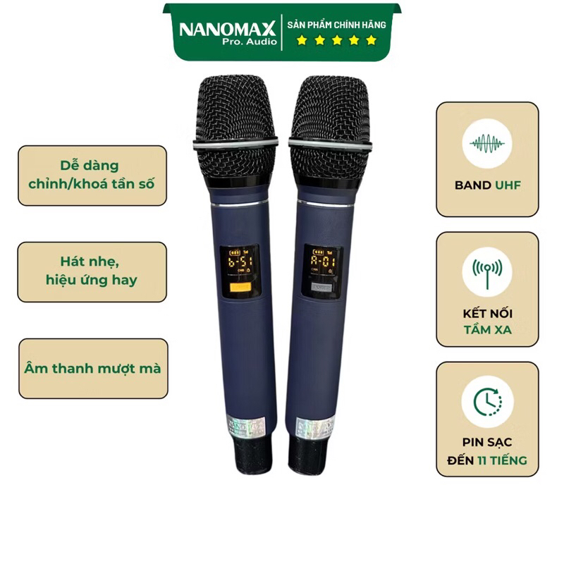 Micro nanomax pin sạc 18650. Micro Nanomax UHF kèm bo mic (dùng cho các loại loa kéo Nanomax)