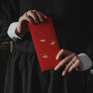 Phong bì đám cưới thiết kế độc đáo tinh xảo - hồng bao - bao lì xì năm mới bông hồng lá phủ nhũ vàng