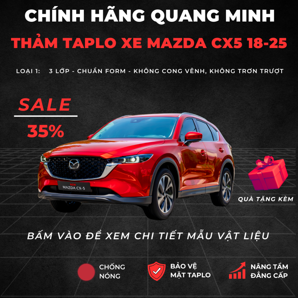 THẢM TAPLO DA XE MAZDA CX5 2018-2025 HUD ( bản có hắt kính )