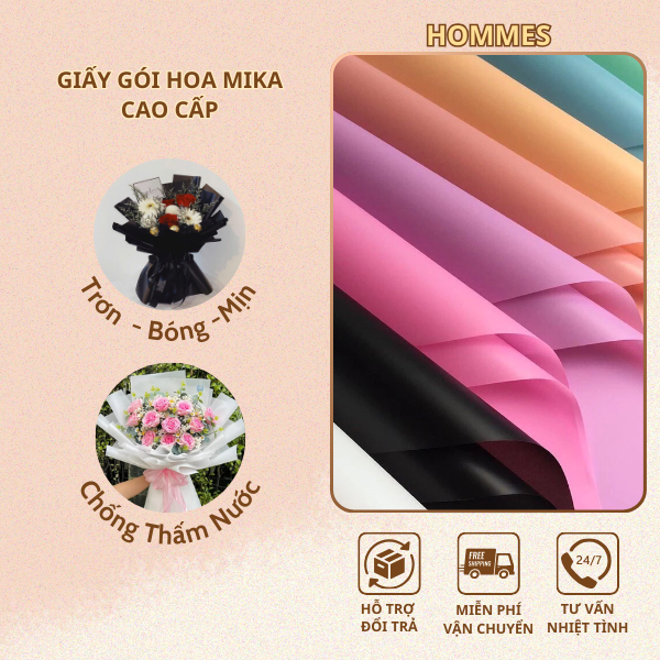 Giấy Gói Hoa Mika Trơn-Bóng-Mờ Cao Cấp Phụ Kiện Bó Hoa Sang Chảnh