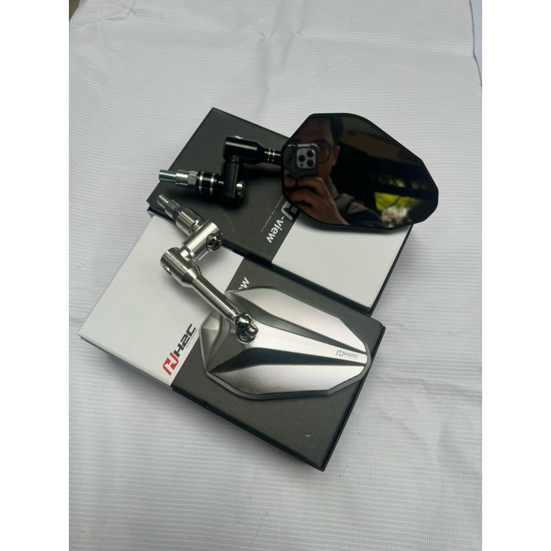 Gương xe máy H2C mặt kính trắng chất liệu nhôm chân xoay 360 V2