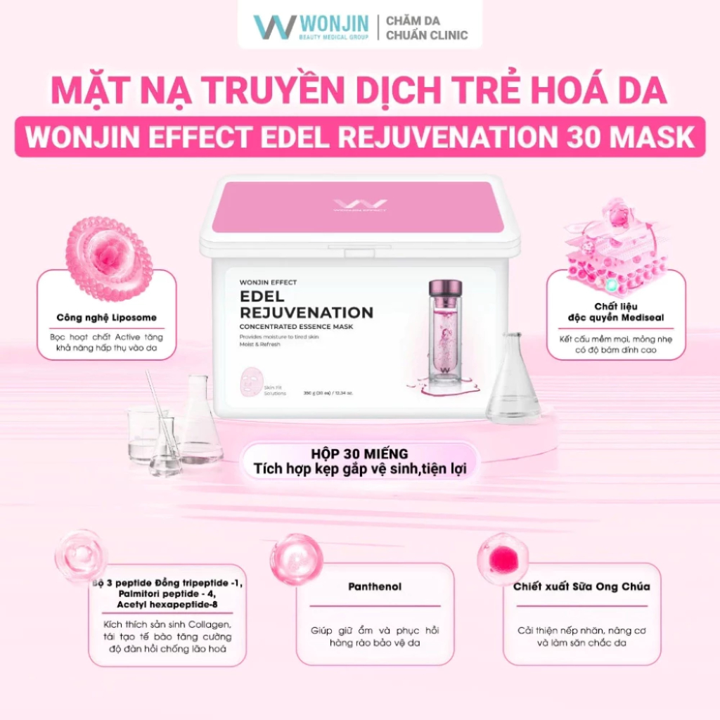 Hộp 30 Miếng Mặt Nạ Giúp Cấp Nước, Phục Hồi, Dưỡng Sáng, Chống Lão Hóa WonJin 350g