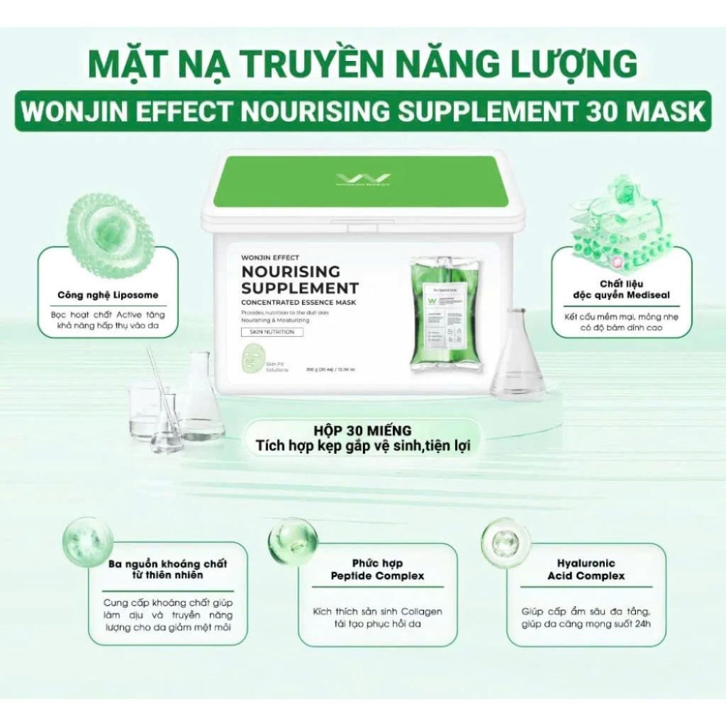 Hộp 30 Miếng Mặt Nạ Giúp Cấp Nước, Phục Hồi, Dưỡng Sáng, Chống Lão Hóa WonJin 350g