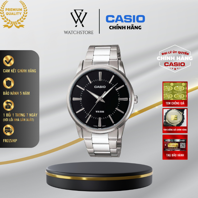 Đồng Hồ Nam Casio MTP-1303D-1AVDF Màu Đen Kim Bạc Mặt Kính Khoáng 40m Dạ Quang Dây Kim Loại Cấp Chín