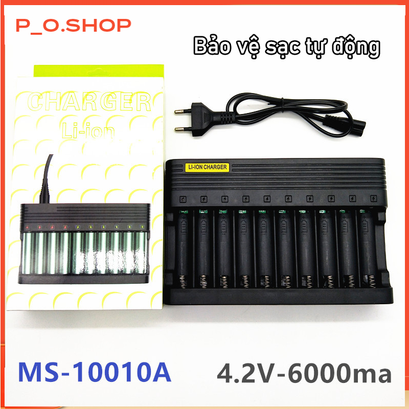  【Rẻ Sạc Pin Tự ngắt và có đèn báo khi đầy 10 Khe cao cấp dùng cho pin 18650 AA 