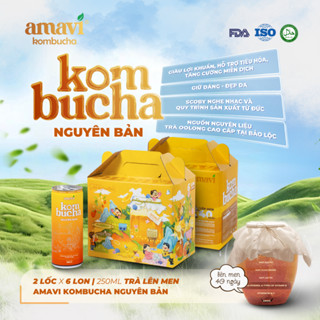Combo 12 lon Kombucha trà lên men tự nhiên AMAVI KOMBUCHA | Combo 2 lốc x 250ml