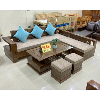 Bộ bàn ghế sofa phòng khách góc L đục hoa gỗ sồi Nga giá gốc tại xưởng kích thước 2m3x1m9 phù hợp phòng khách, văn phòng