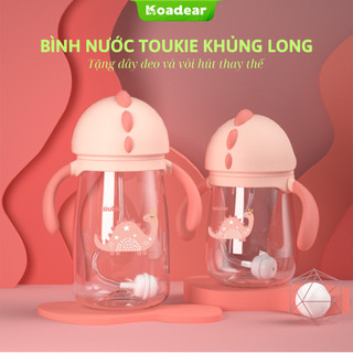 Bình Nước Toukie KHỦNG LONG Có Ống Hút Nhựa Tritan (tặng ống hút dự phòng)