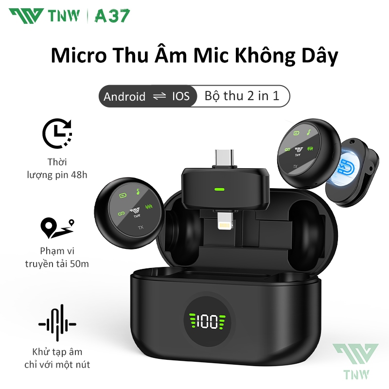 TNW A37 Micro Thu âm Không Dây Micro Livestream Micro Không Dây Cài Áo Thu Âm,Ghi âm không dây Clip on Mic | BigBuy360 - bigbuy360.vn
