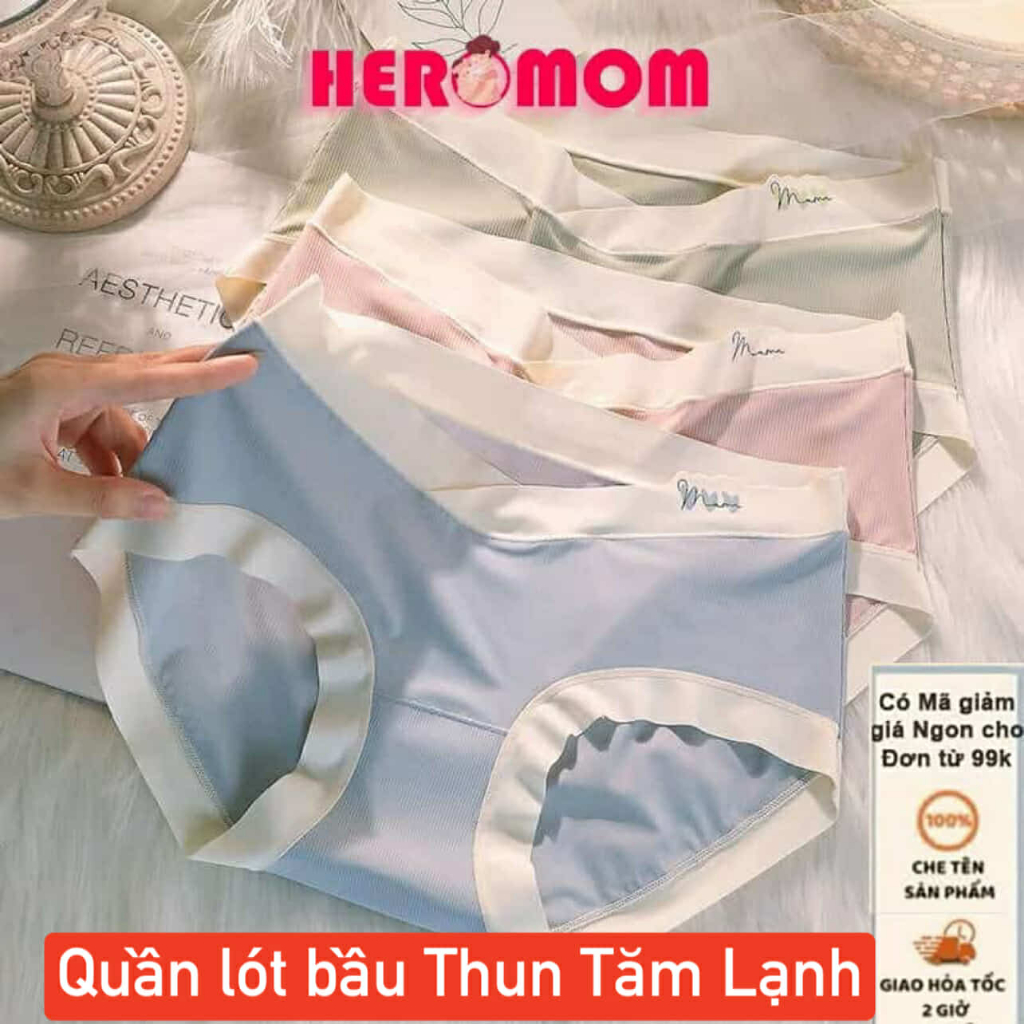 Quần lót bầu Thun Tăm Lạnh cạp chéo co giãn đáy kháng khuẩn chip bà bầu sau sinh Heromom Store