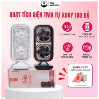Quạt Để Bàn Xoay 180 Độ TMD - Quạt Tích Điện Tới 12 giờ, Gió Mạnh Đa Chiều, Chất Liệu ABS Bền Bỉ