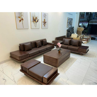 Bộ bàn ghế sofa phòng khách kiểu dáng 2 văng thuyền chất liệu gỗ sồi Nga 100%, chịu lực tốt, không mối mọt