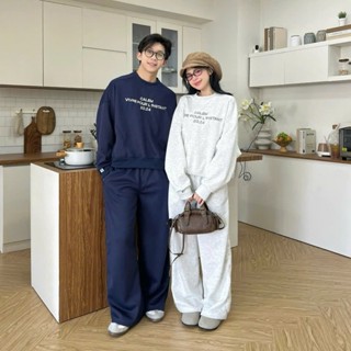    KHÔNG XÙ LÔNG   - Áo sweater thêu chữ CALEM VIVERE POUR L' INSTANT form boxy và quần ống suông dài form unisex nam nữ 