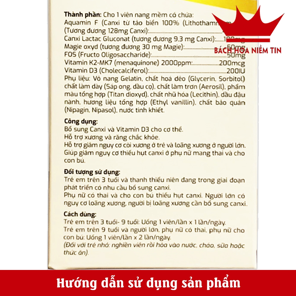 Viên uống  Calcium A  Vitamin D3 Aquamin F 30v hỗ trợ giúp phát triển chiều cao, bổ sung canxi cho phụ nữ