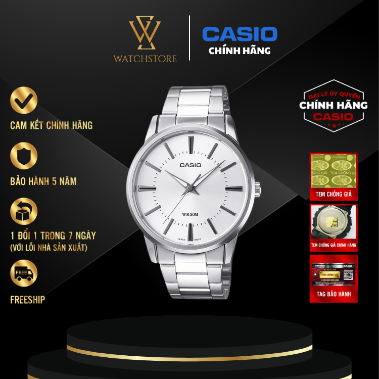 Đồng Hồ Nam Casio MTP-1303D-7AVDF Màu Trắng Kim Bạc Mặt Kính Khoáng 40m Dạ Quang Dây Kim Chính Hãng 