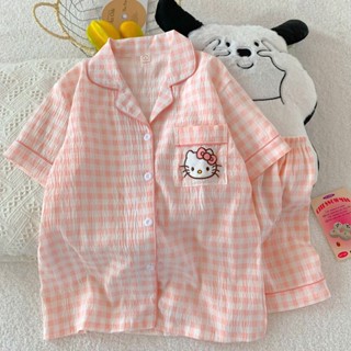 Bộ đồ ngủ nữ áo cộc quần short dáng rộng cotton homewear pijama kitty Fashion classic nhí nhảnh đáng yêu cute 016