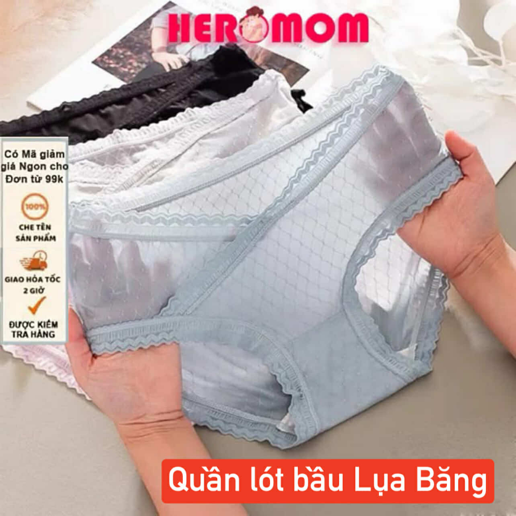 Quần lót bầu và sau sinh cạp chéo LỤA BĂNG thông hơi kháng khuẩn chip bà bầu bigsize Heromom Store