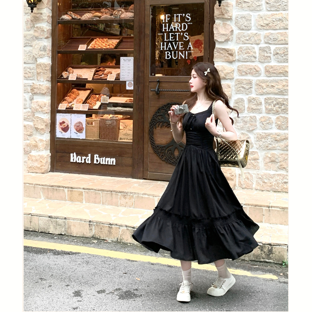 Đầm maxi đi biển nữ, váy 2 dây dáng dài thiết kế eo xếp ly, váy đi biển maxi trẻ trung năng động | BigBuy360 - bigbuy360.vn