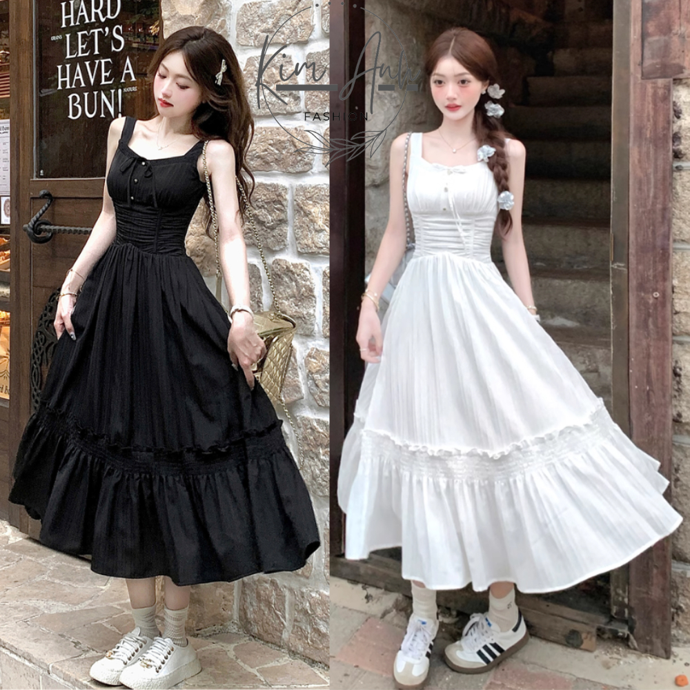 Đầm maxi đi biển nữ, váy 2 dây dáng dài thiết kế eo xếp ly, váy đi biển maxi trẻ trung năng động | BigBuy360 - bigbuy360.vn