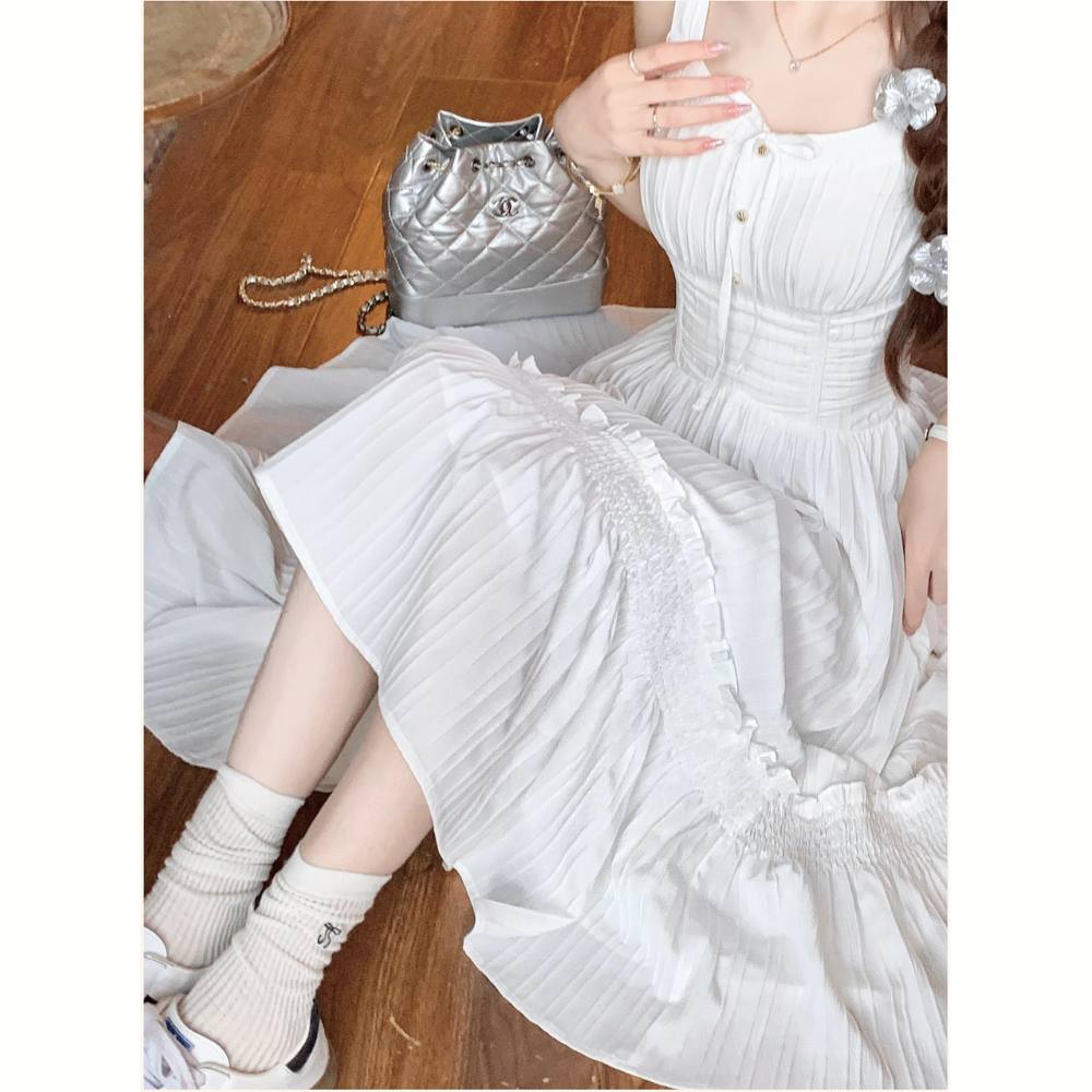 Đầm maxi đi biển nữ, váy 2 dây dáng dài thiết kế eo xếp ly, váy đi biển maxi trẻ trung năng động | BigBuy360 - bigbuy360.vn