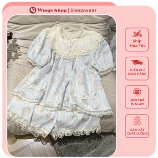 Đồ Bộ Mặc Nhà Nữ Tiểu Thư Bánh Bèo Cộc Tay Siêu Xinh, Đồ Ngủ Nữ Mùa Hè Công Chúa Cổ Ren Hàng Xịn Qccc - Wings Shop
