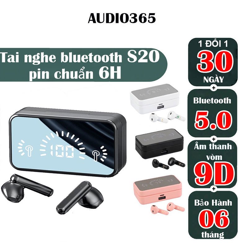 Tai nghe bluetooth không dây S20 cảm ứng, bass cực hay, siêu nhỏ gọn, pin 6H - AUDIO365