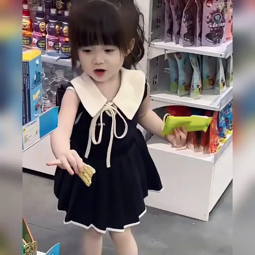 ĐẦM/VÁY LIỀN Xếp Ly Cổ Bẻ Xinh Yêu Bé Gái Chất Vải Poly Mềm Mịn Thoáng Size 8-20kg