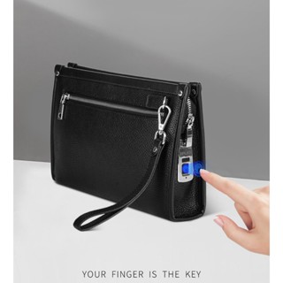 Clutch cầm tay da bò Khóa Vân Tay C9463 LIINZ LEATHER Da bò thật nguyên tấm