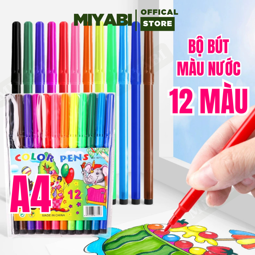 Bộ bút màu nước graffiti cho bé 12 màu đồ dùng học tập nghệ thuật cho học sinh vẽ bút màu nước