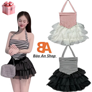 [SB142] Sét áo choàng cổ sọc và chân váy voan 3 tầng