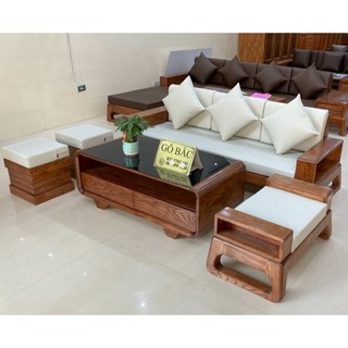 Ghế sofa gỗ sồi nga kiểu dáng chân choãi kích thước ghế dài 2m3 sơn màu tùy chọn - bàn ghế phòng khách mã 1VCB